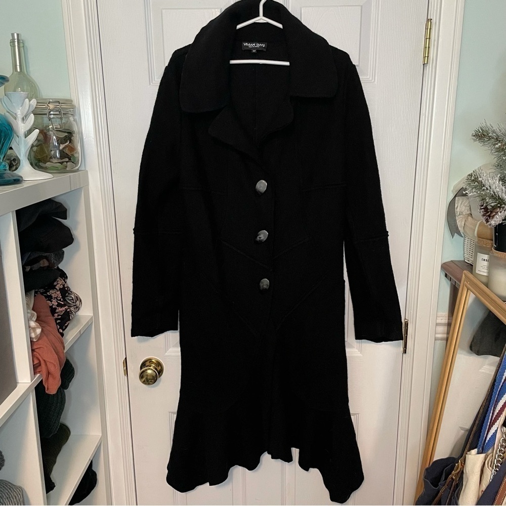 VIVIAN Shyu 100% Wool Made in Canada EUC Classic Black Button Coat small - Picture 2 of 8